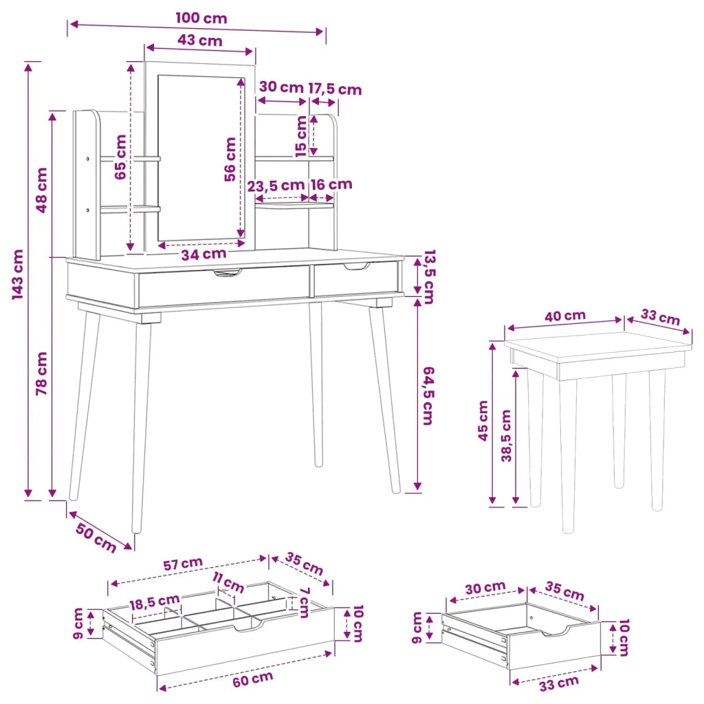 Set Tavolo da Trucco FAUSKE 5 pcs Bianco 100 x 50 x 143 cm 3438597