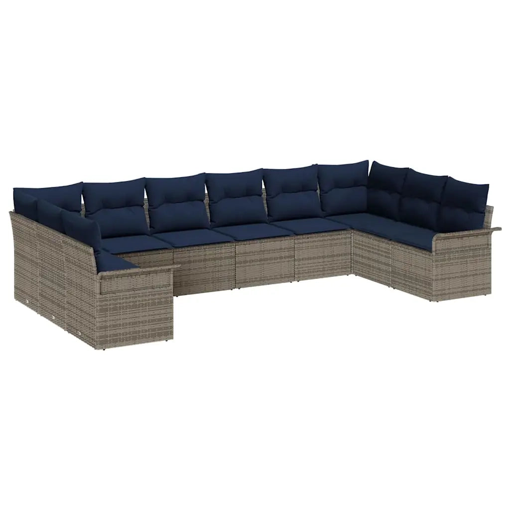 Set Divano da Giardino con cuscino 10 pcs Grigio polyrattan
