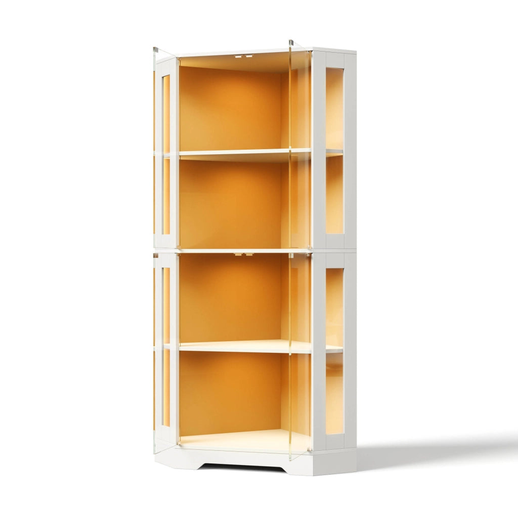 Vetrina 40x40x165 cm con LED RGB; ante in vetro temperato; MDF bianco