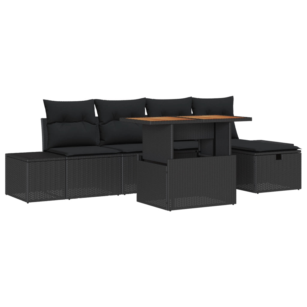 Set Divani Giardino 6 Pezzi con Cuscini Neri in Polyrattan
