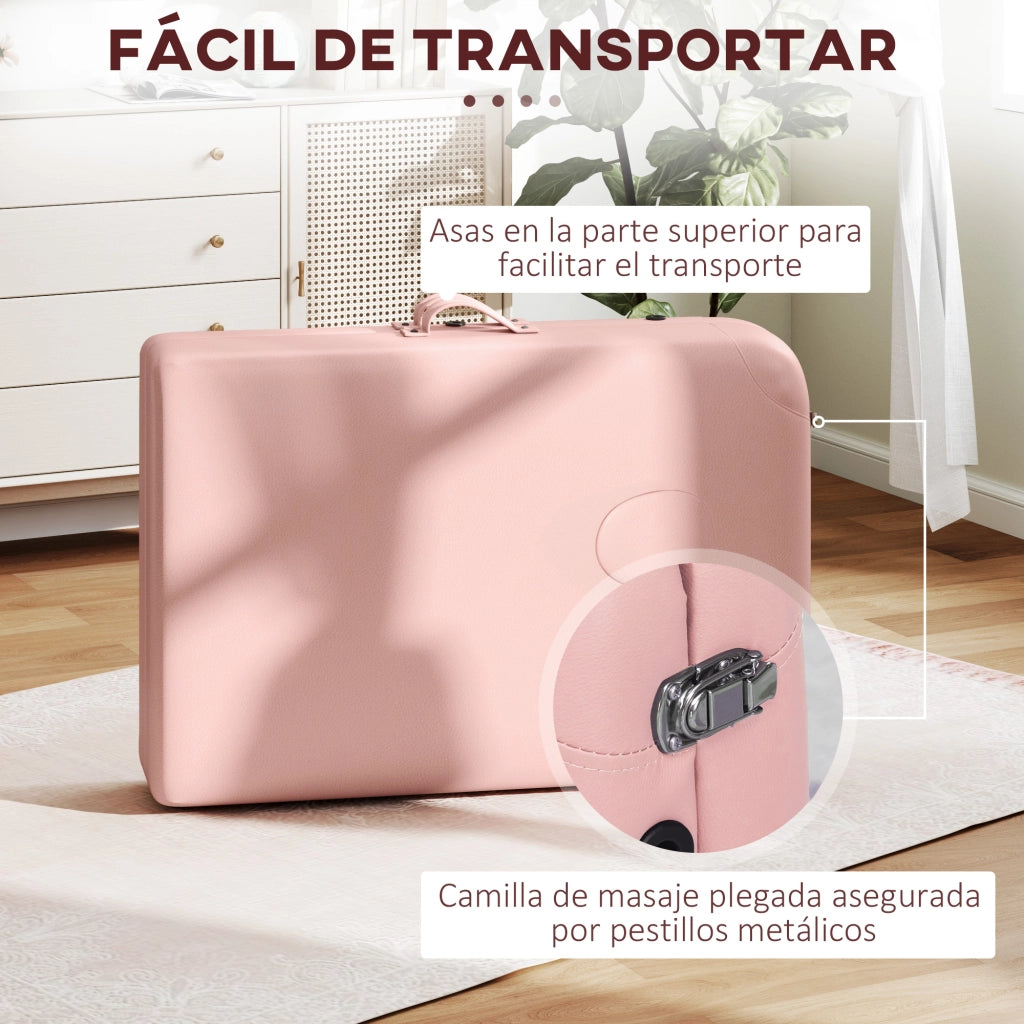 Lettino da Massaggio Pieghevole ¨C Xylo ¨C Rosa, Struttura Legno, Poggiatesta Rimovibile, Altezza Regolabile 210x81x67-92 cm