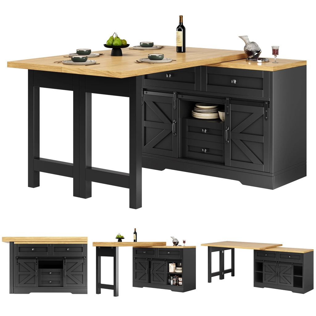 Tavolo da pranzo multifunzione con mobile laterale; ante scorrevoli; pannelli girevoli a 360°; nero; 120 × 40 × 72 cm
