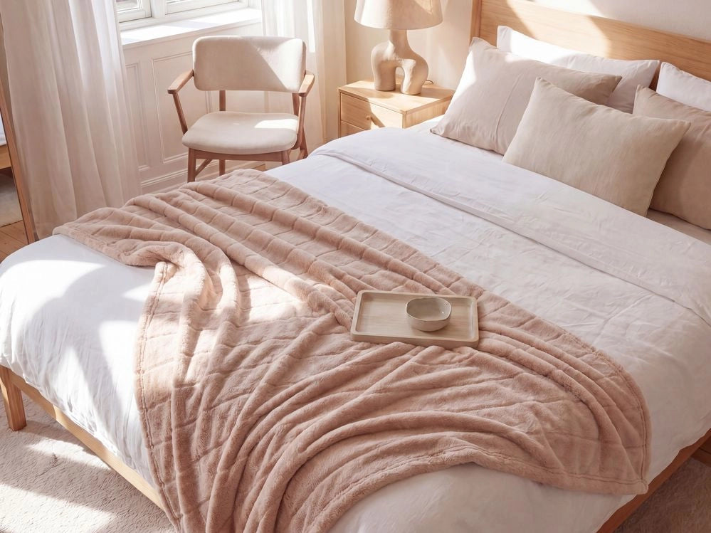 Coperta plaid in tessuto di poliestere rosa 150 x 200 cm Copriletto per soggiorno minimalista