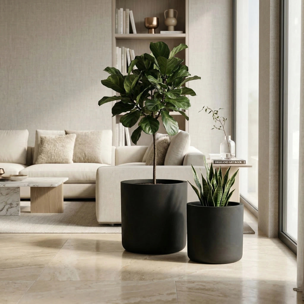Fioriera con grigliato rotonda in magnesio ossido con fori di drenaggio set di 2 nera 50 × 50 × 50 cm