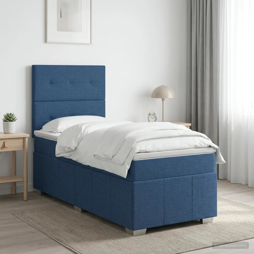 Letto Box Spring LED con Materasso Blu 90 x 200 cm Tessuto 3455520