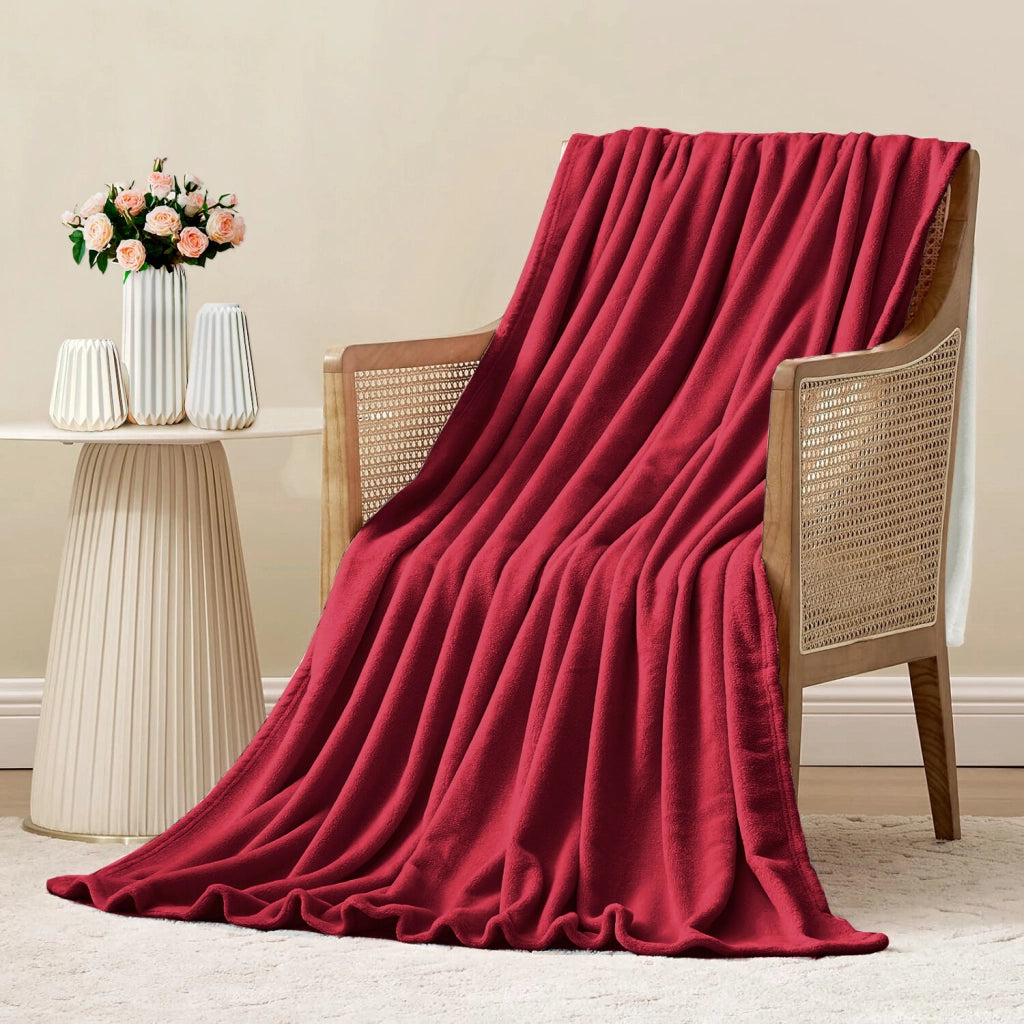 Coperta Plaid 160x210 cm Morbida Vellutata Pile Caldo Soffice Avvolgente Divano Letto Poltrona Bordeaux