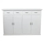 Credenza madia buffet mod Lia in legno Shabby chic bianco opaco con maniglie ponte cromate