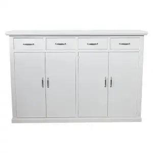 Credenza madia buffet mod Lia in legno Shabby chic bianco opaco con maniglie ponte cromate