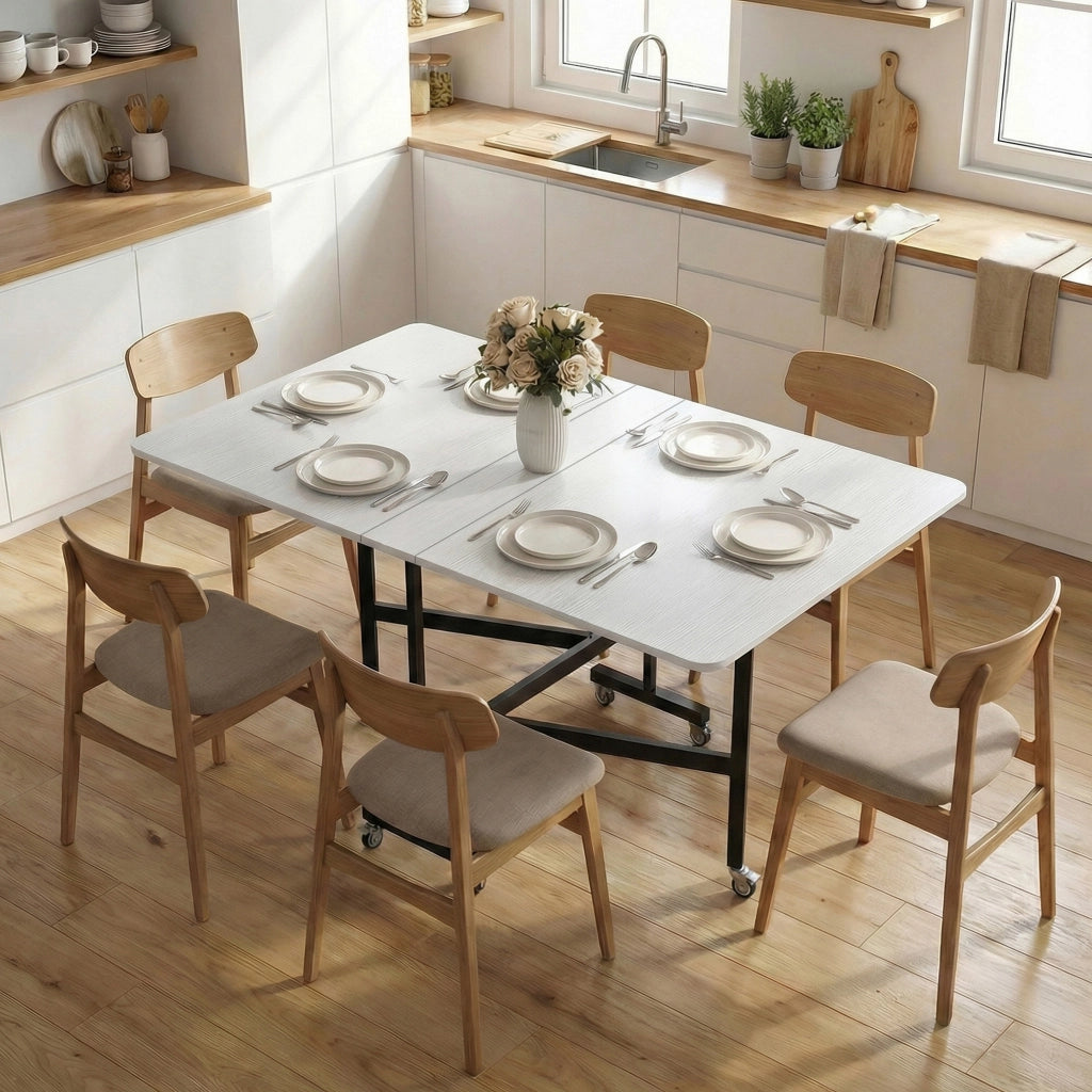 Tavolo Pieghevole Allungabile per 4-6 Persone ¨C Zephmum ¨C Bianco Legno 120x80x73 cm