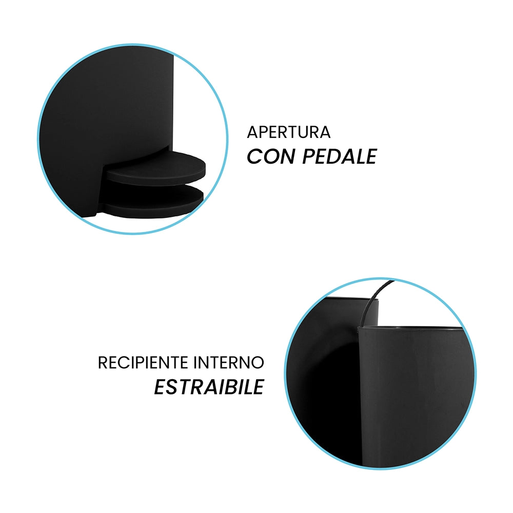 Pattumiera bagno 3 Lt nero con apertura a pedale Orbix