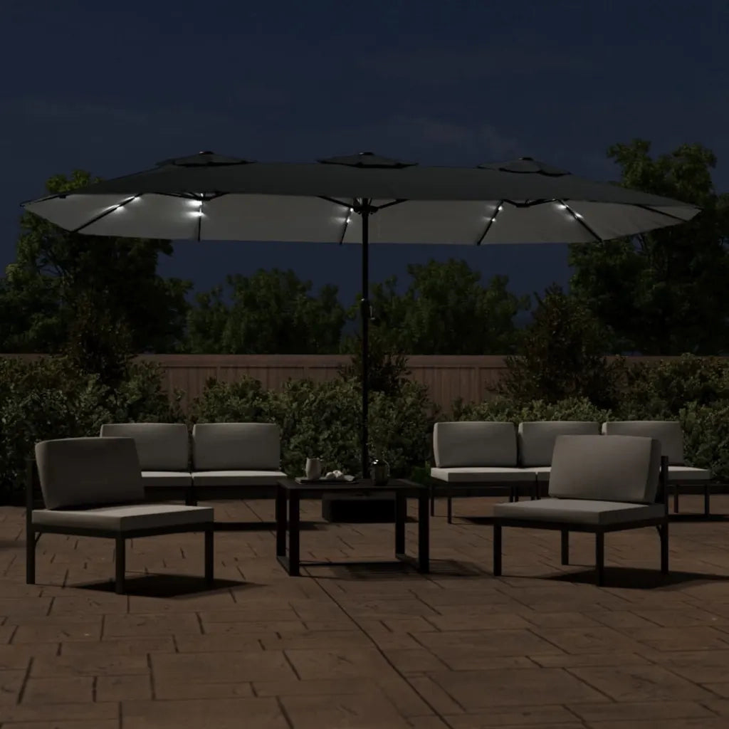 Ombrellone a Doppia Testa con LED Antracite 449x265 cm 362955