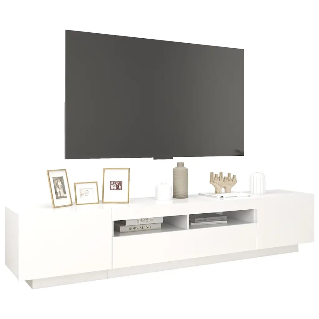 Mobile Porta TV con Luci LED-Credenza TV Bianco 200x35x40 cm
