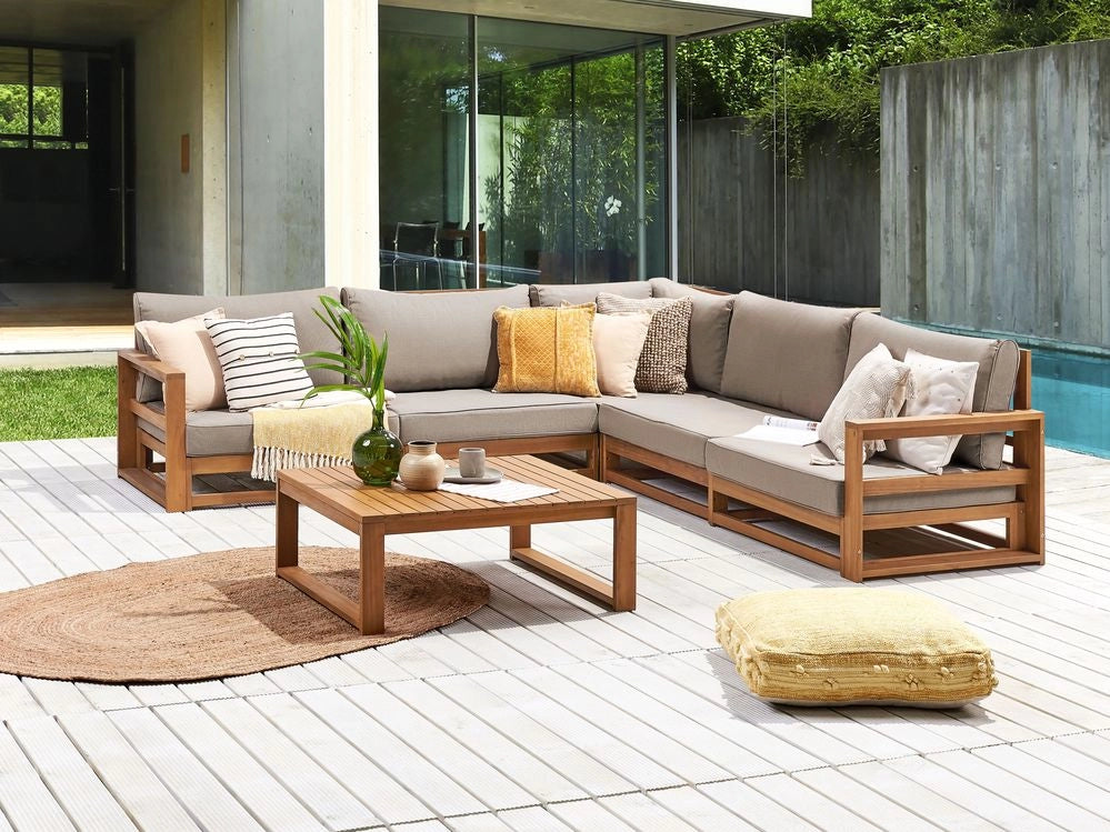 Set da giardino 5 posti in legno di acacia chiaro lato destro moderno elegante