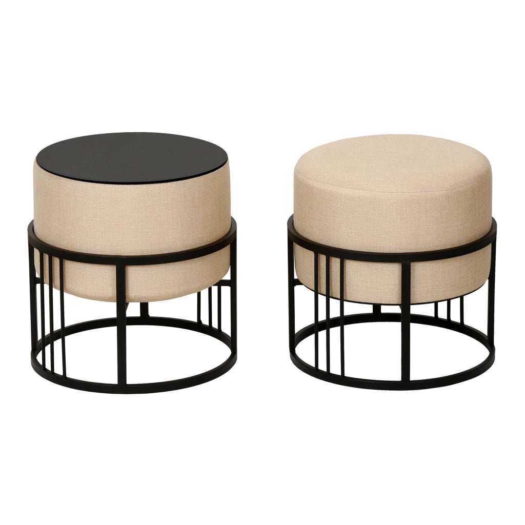 Set di 2 pouf impilabili design moderno e senza tempo multifunzionali rotondi beige 03_0009693