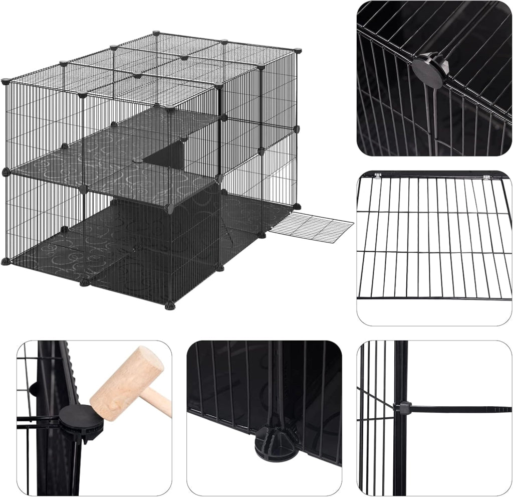Recinto per Conigli, Recinto Conigli da Interno,DIY Recinzione Libera 38 Pannelli 35x35cm Acciaio e Resina, Box per Piccoli Animali, Recinto Modulare per Cincillà, Porcellini d'India