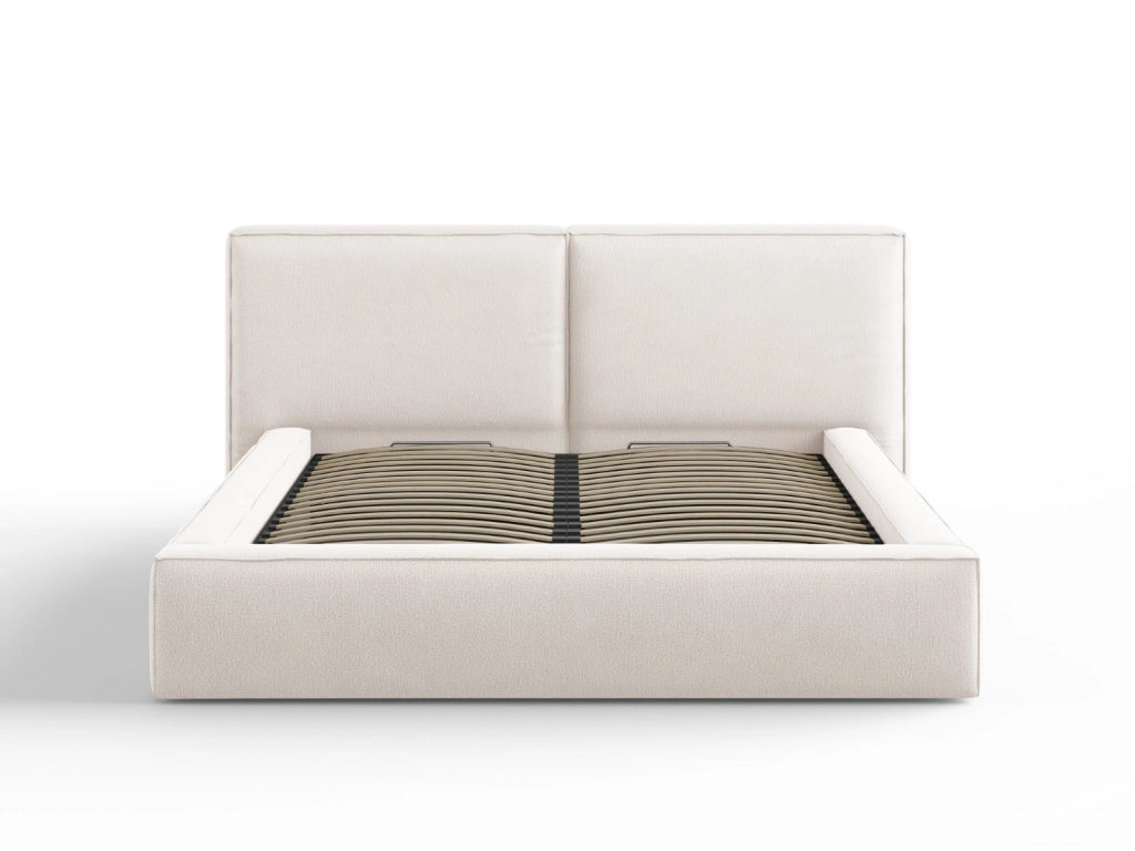 Cosmopolitan Design - Letto a cassettone con testiera doppia "Arendal" 160x200cm in tessuto strutturato beige chiaro 