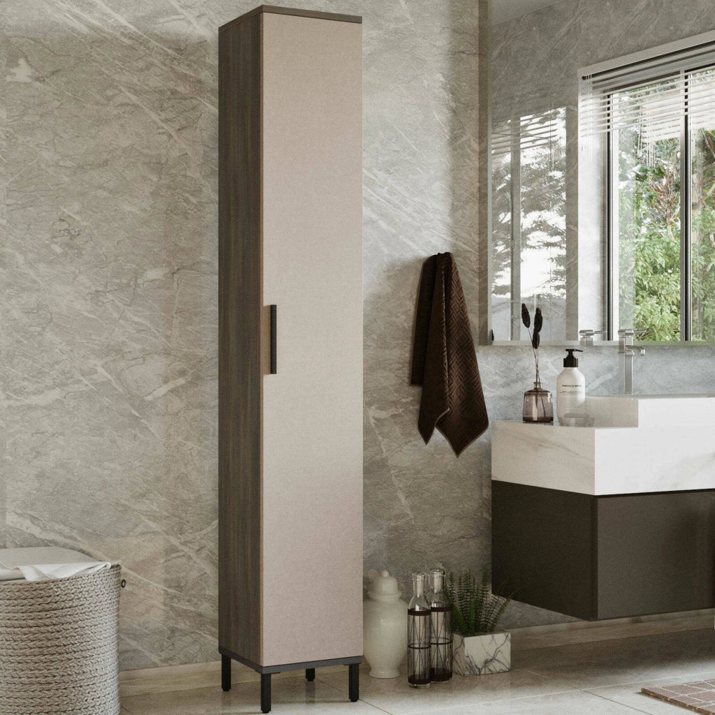 Eusebe, Armadio Multiuso 1 Anta 5 Ripiani, 30x184h cm Marrone