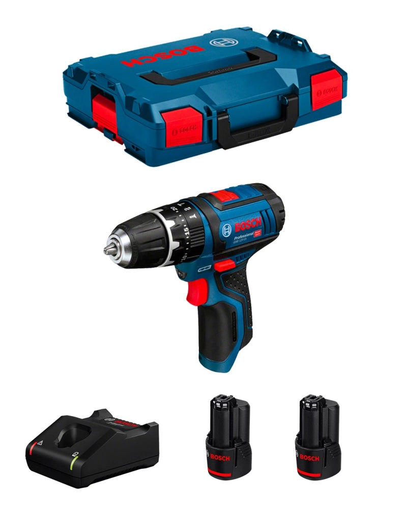 Trapano a Percussione BOSCH GSB 12V-15 (2 x 3,0 Ah + GAL12V-40 + L-Boxx 102)