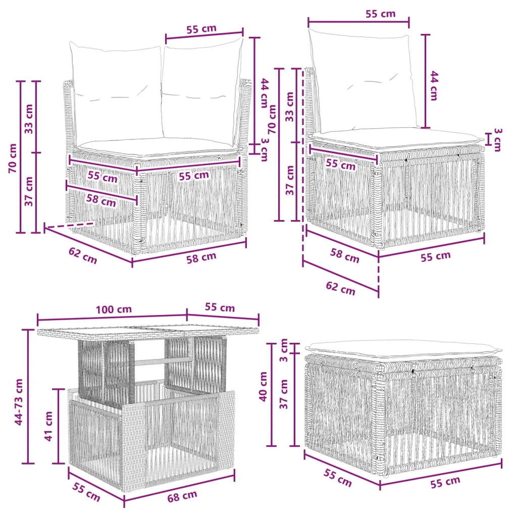 Set Divano da Giardino 6 pz Nero polyrattan 3436453