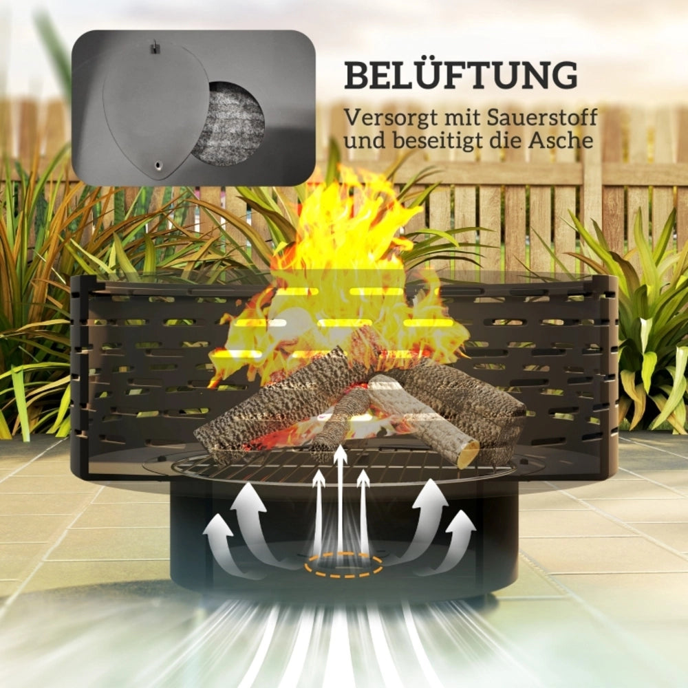 Braciere 3 in 1 con griglia e tavolino da giardino per esterni in acciaio inox grigio antracite 69 × 69 × 30 cm