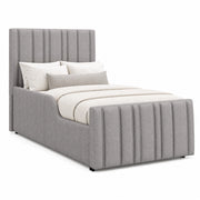 Letto Contenitore Letto Singolo 90x200 cm con Rete a Doghe e Testiera Imbottita Grigio