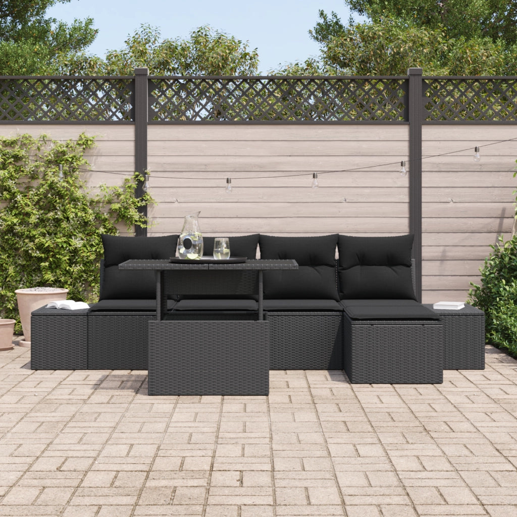Set Divano Giardino 6 Pezzi con Cuscini Nero Polyrattan