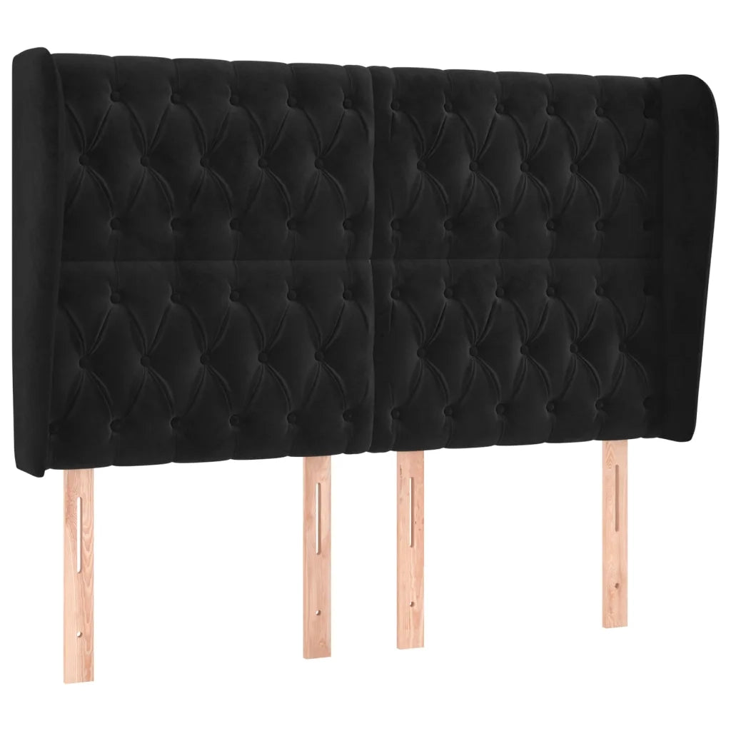 Testiera | Testata ad Orecchio Nera 163x23x118/128 cm in Velluto