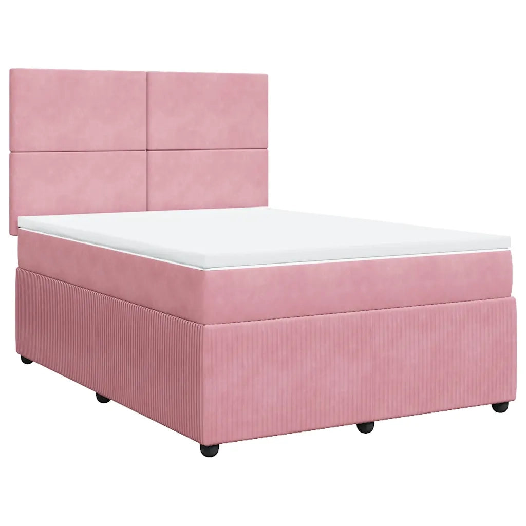Giroletto a Molle con Materasso Rosa 140x190 cm in Velluto 3292333