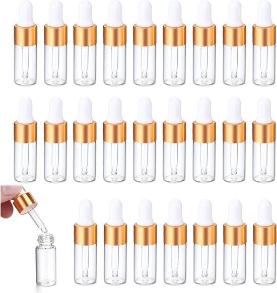 Set di 25 Piccole Bottiglie di Pipetta - 5 ml Piccola Bottiglia in Vetro con Sifoniera per Olio Essenziale Aromaterapia Massaggio - Olio di Profumazione