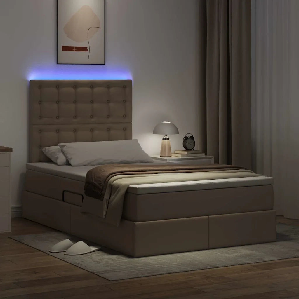 Letto con contenitore e LED con led Cappuccino 120 x 200 cm