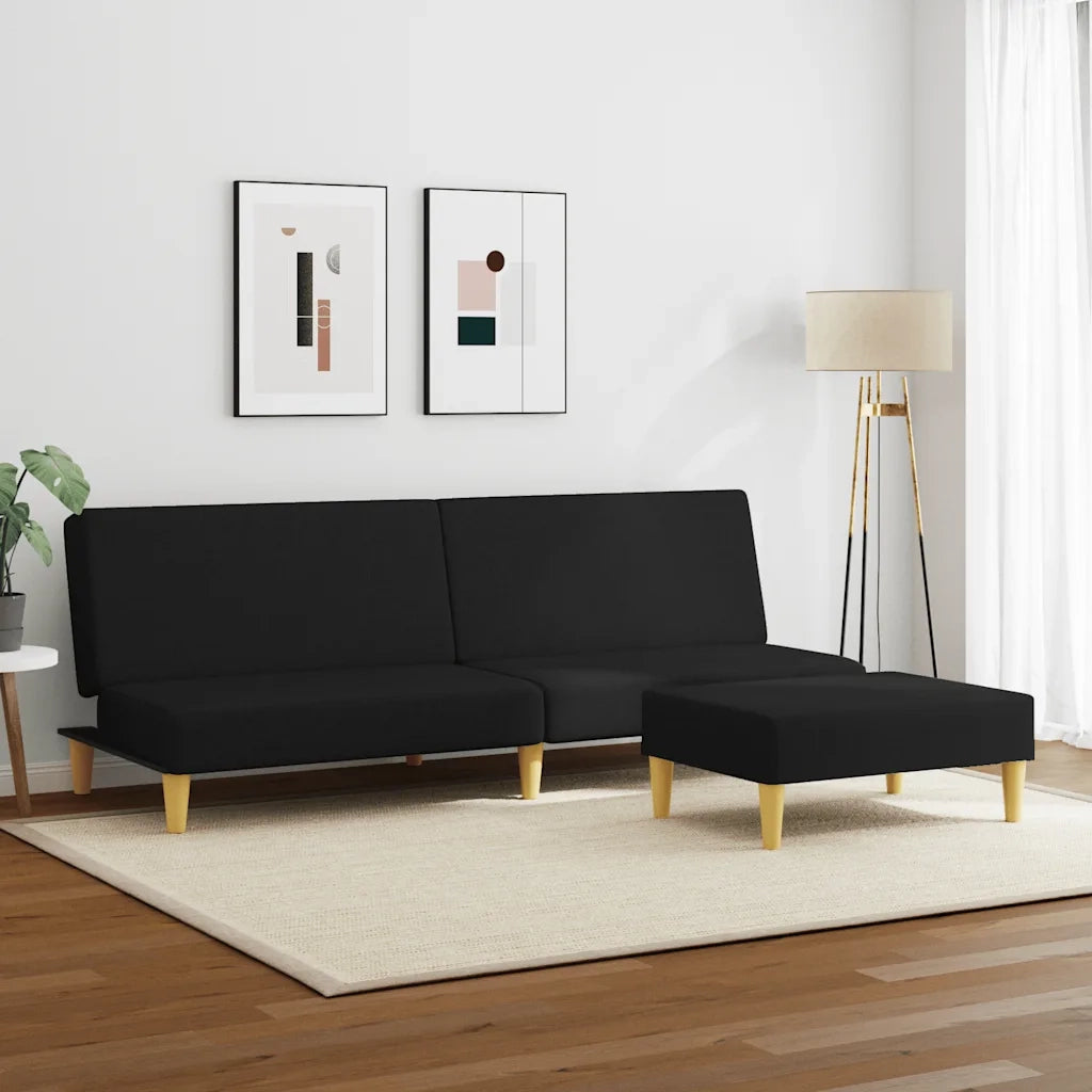 Divano Letto a 2 Posti con Poggiapiedi-Sofa Letto 2 Posti-Daybed Nero in Tessuto 246203