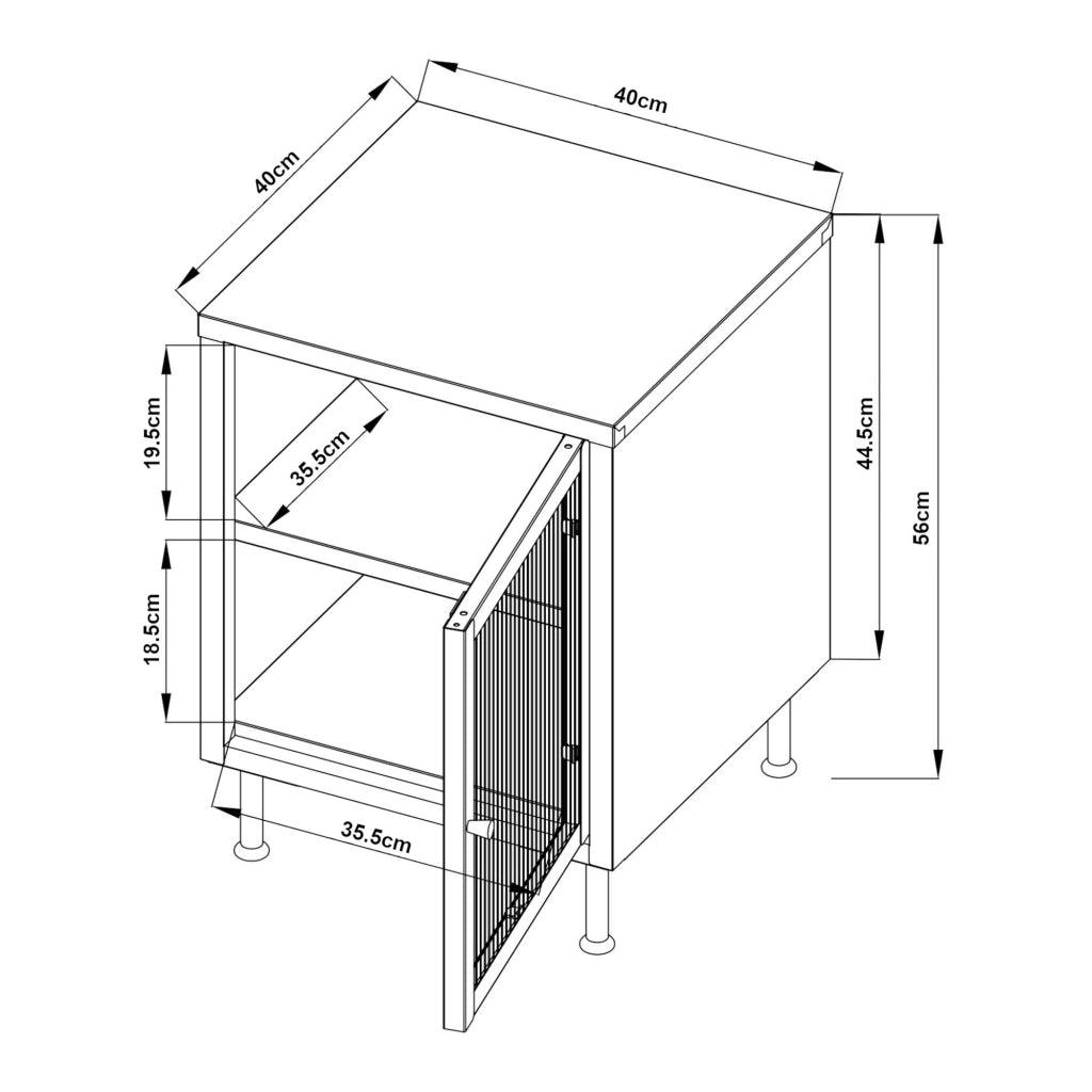 Armadietto in Acciaio Lindau con Anta in Vetro Scalanato 56x40x40 cm Bianco Crema [en.casa]