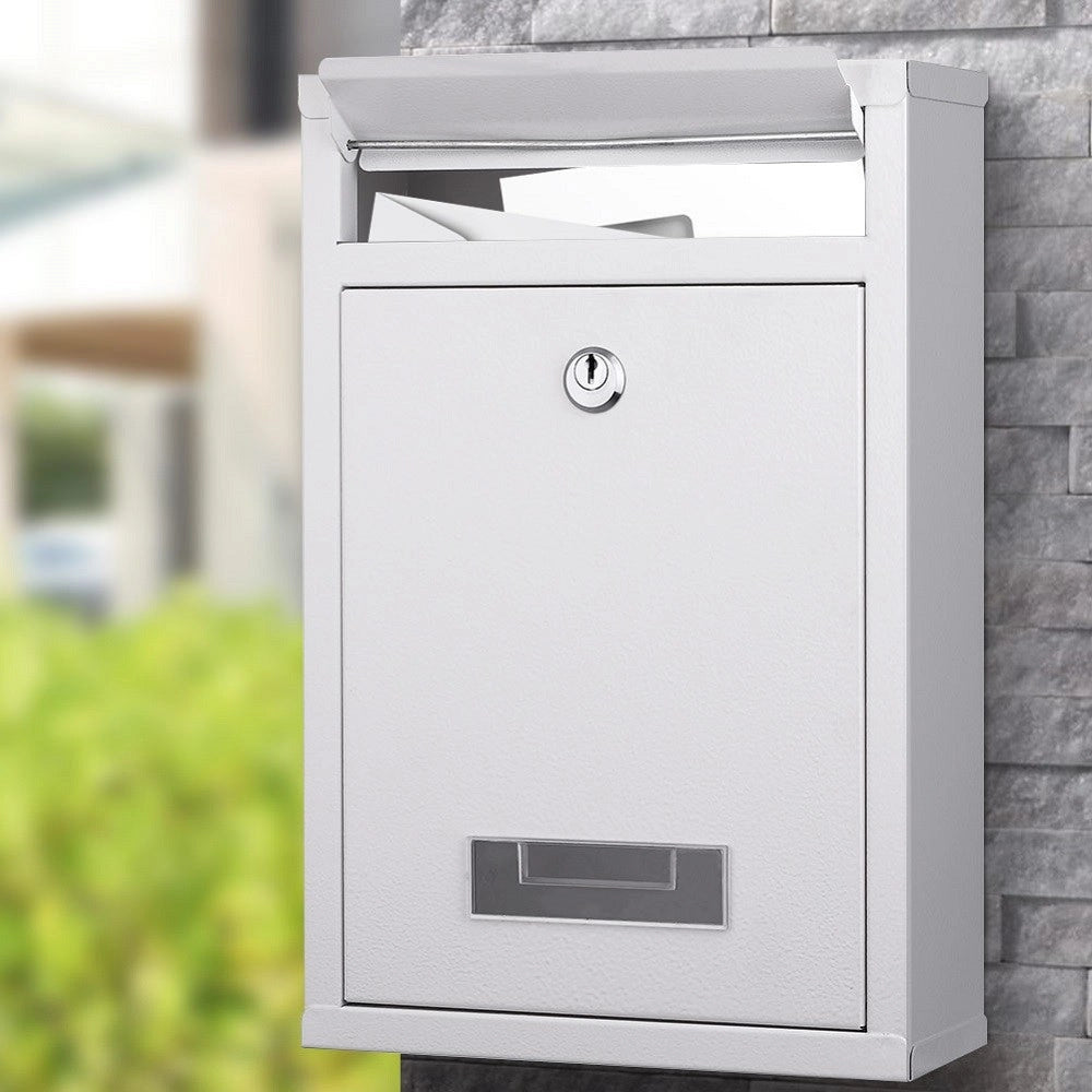 Trade Shop - Cassetta Postale Parete In Acciaio Buca Lettere Posta Esterno Con Chiave Bianco -
