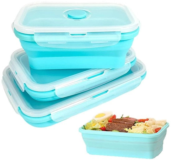 Set di 3 contenitori alimentari, contenitori di silicone pieghevoli, contenitori di conservazione con coperchi, contenitori per frigorifero, BPA-free, resistenti a lavastoviglie e microonde, verde