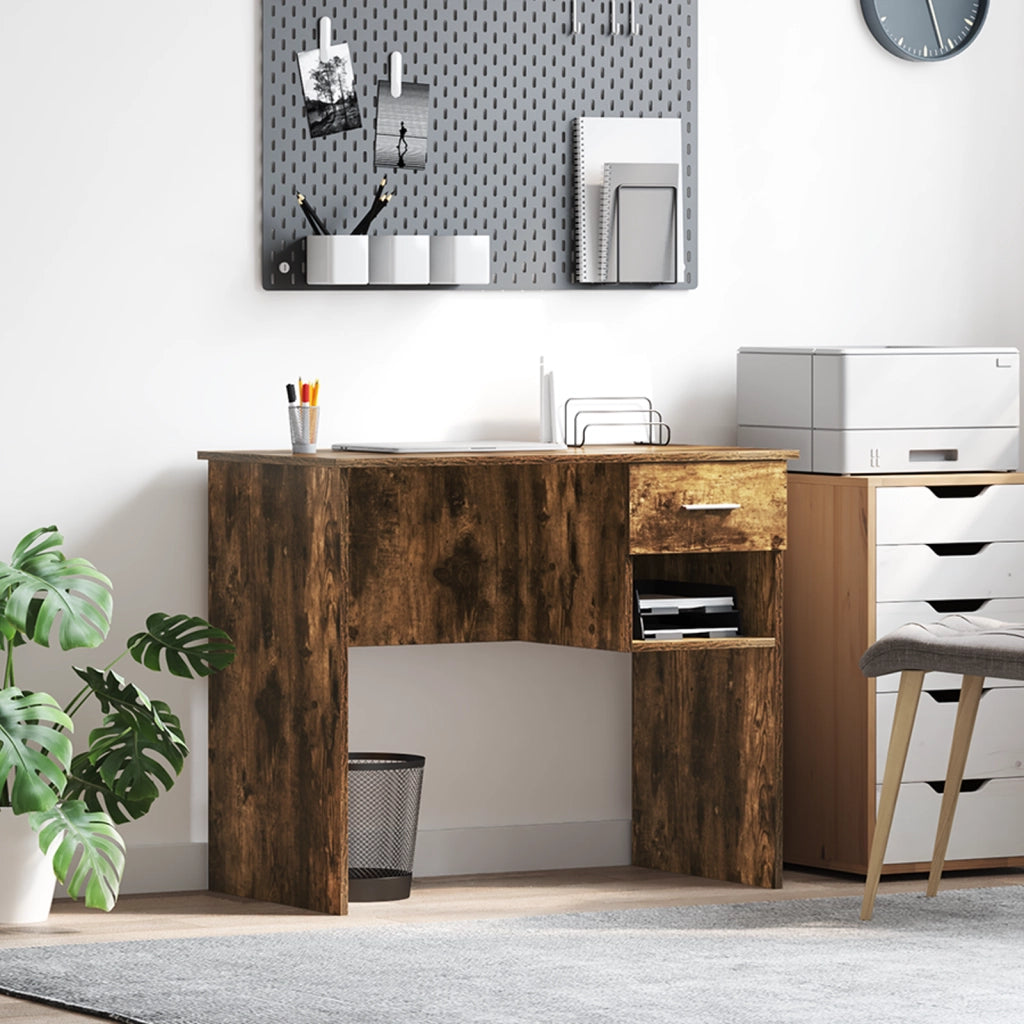 Scrivania con contenitore Rovere affumicato 90x49,5x75 cm Legno ingegnerizzato