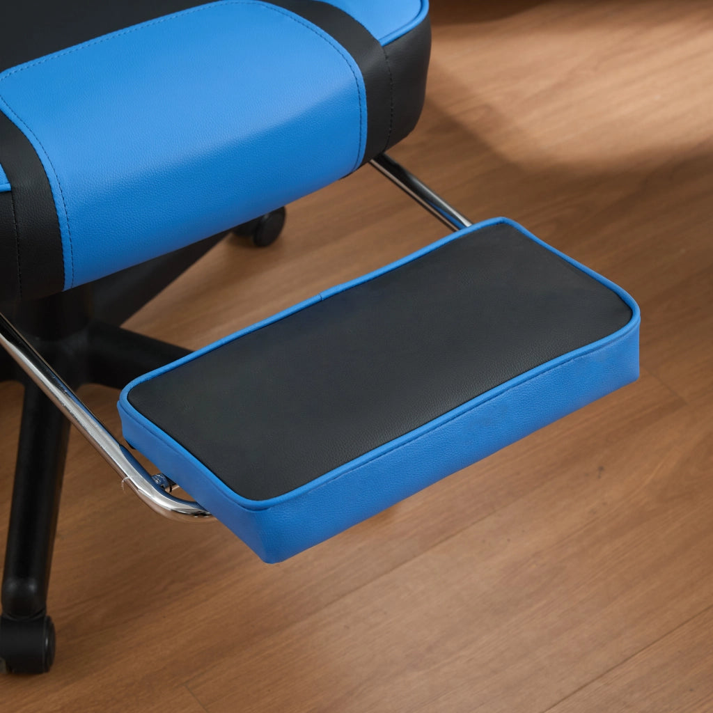 Sedia da ufficio con tasca posteriore e pistone pneumatico a tre livelli in pvc nero e blu 77.0×25.5×59.0 cm