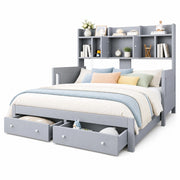Divano letto estraibile 90x190/180x190 cm con cassetti; LED e prese; grigio