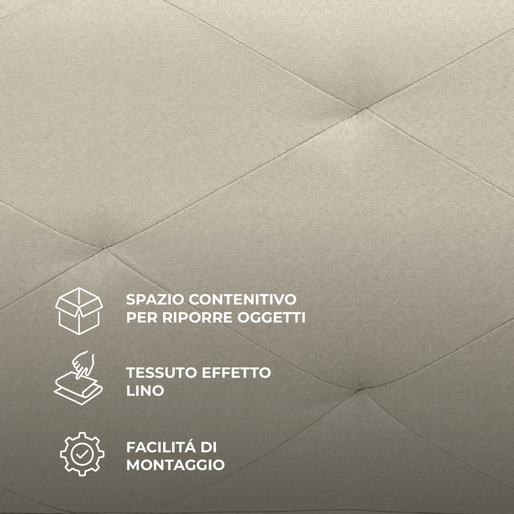 Panca Contenitore XXL 110 cm con Seduta Imbottita e Vano Salvaspazio, Pouf Contenitore Effetto Lino, Portata 150 kg, Cassapanca Pieghevole Off White