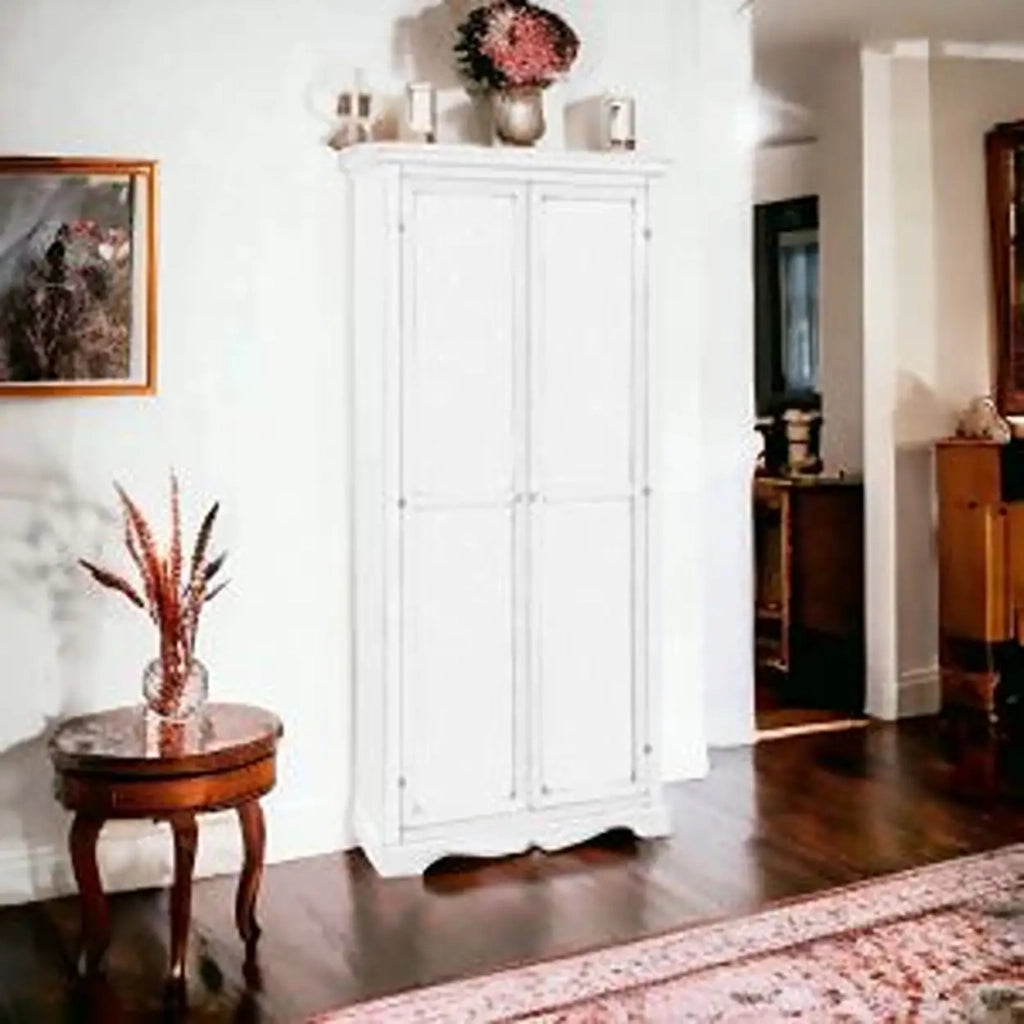 Armadio porta scope in legno arte povera Shabby chic bianco