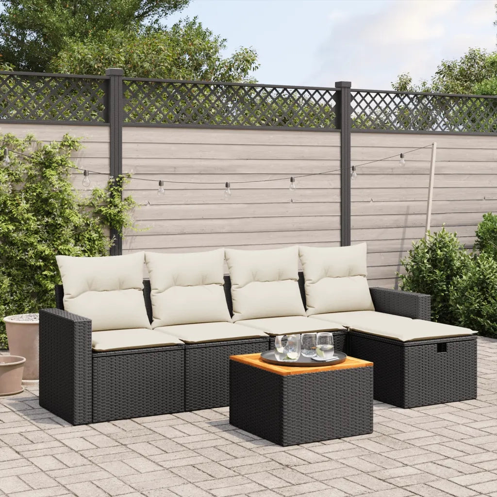 Set Divano da Giardino 6 pz con Cuscini Nero in Polyrattan