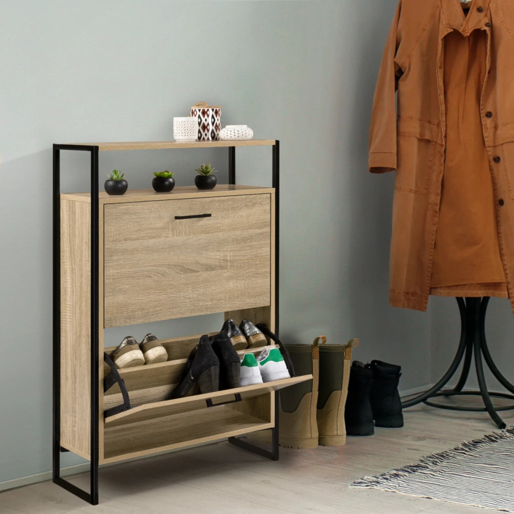 IDMarket - Scarpiera LUIS a 2 ante con ripiano superiore dal design industriale