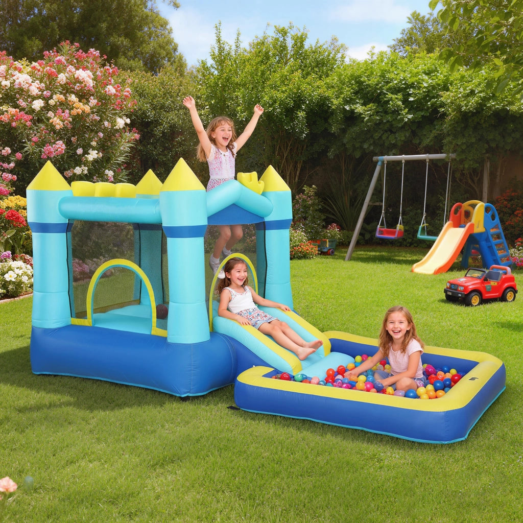 Castello Gonfiabile con Scivolo e Piscina ¨C zephmum ¨C Blu 364x173x182 cm