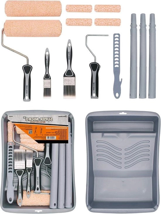 Set di pennelli per pittura - 15 pezzi per la pittura di pareti e soffitti con pennello, tavola da lavoro, spazzola per vernice e sacchetto di stoffa per la pulizia