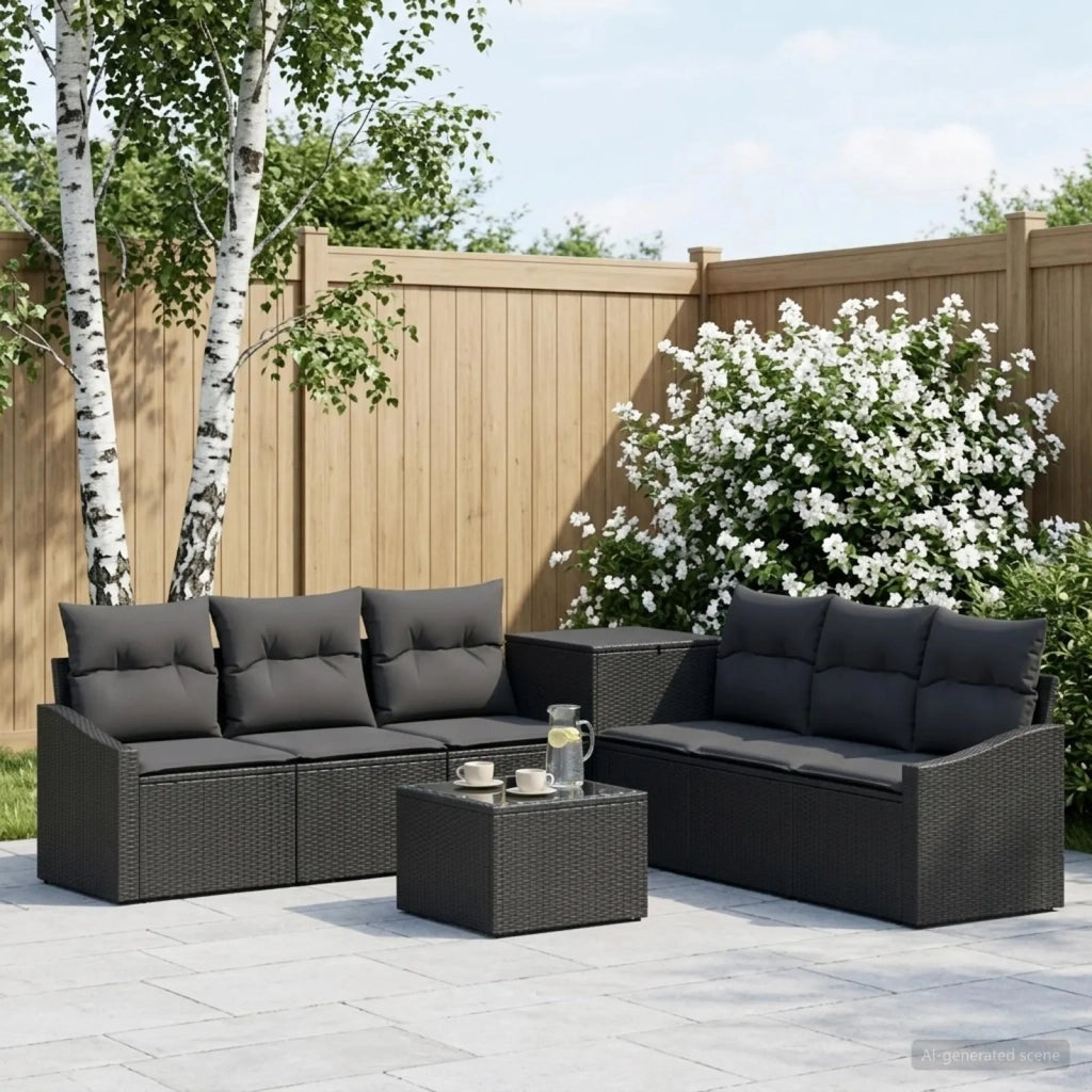 Set di divani 8 pz Nero Rattan sintetico e Acciaio 3448206