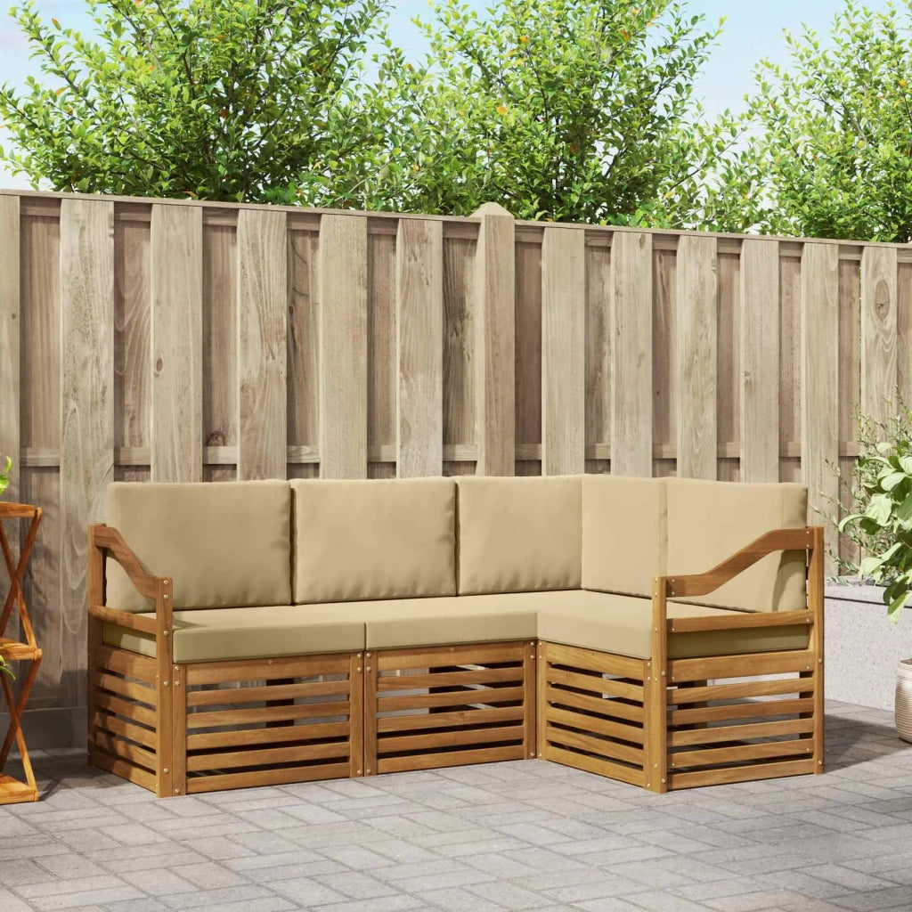 Set divani 4 pcs Naturale e Beige Legno di Acacia Massello