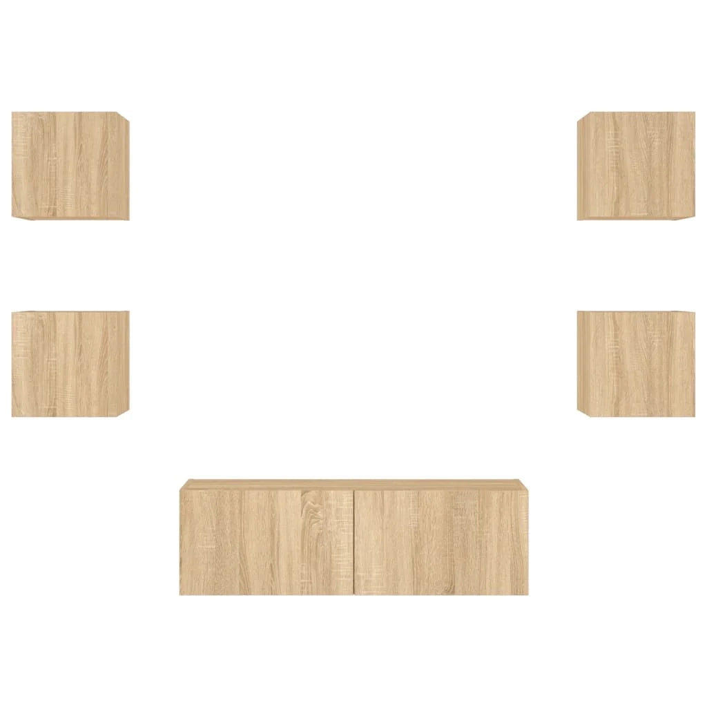 Mobile TV multimediale mensola TV credenza mobile TV parete attrezzata per sala da pranzo soggiorno camera da letto x 5 pezzi con luci LED rovere marrone Sonoma 02_0028232