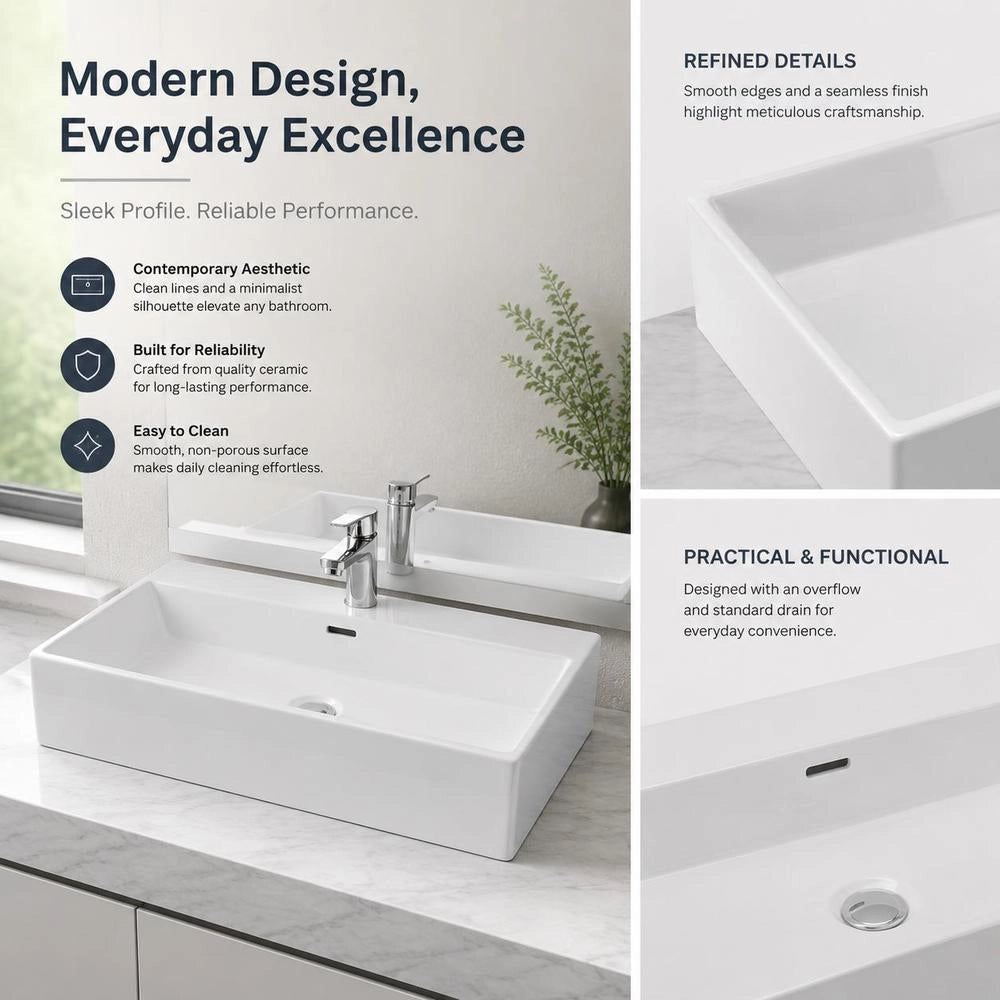 Washbasin With Tap Hole, Ceramic, White, 76x42.5x14.5 Cm