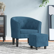 Poltrona Cabriolet con Poggiapiedi Blu Scuro in Velluto 356481