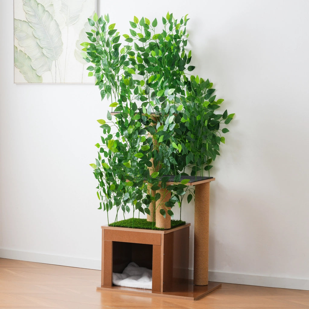 Tiragraffi ad Albero per Gatti con Tane ¨C MINIMAL ¨C MDF impermeabile, 158 cm, 3 piattaforme