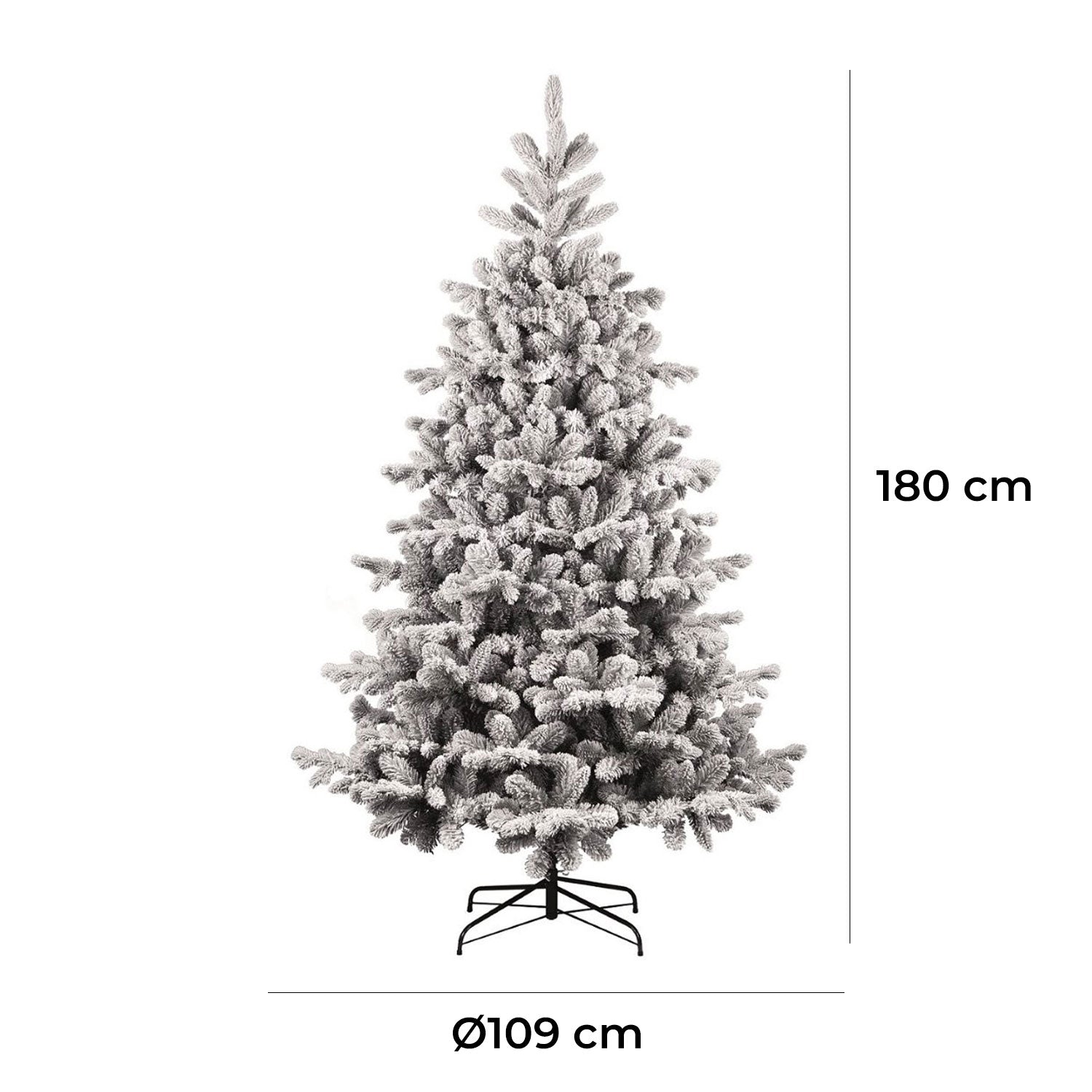 Albero di Natale Artificiale Floccato Effetto Realistico Innevato 180 cm 628 Rami Montaggio a Ombrello Effetto Neve